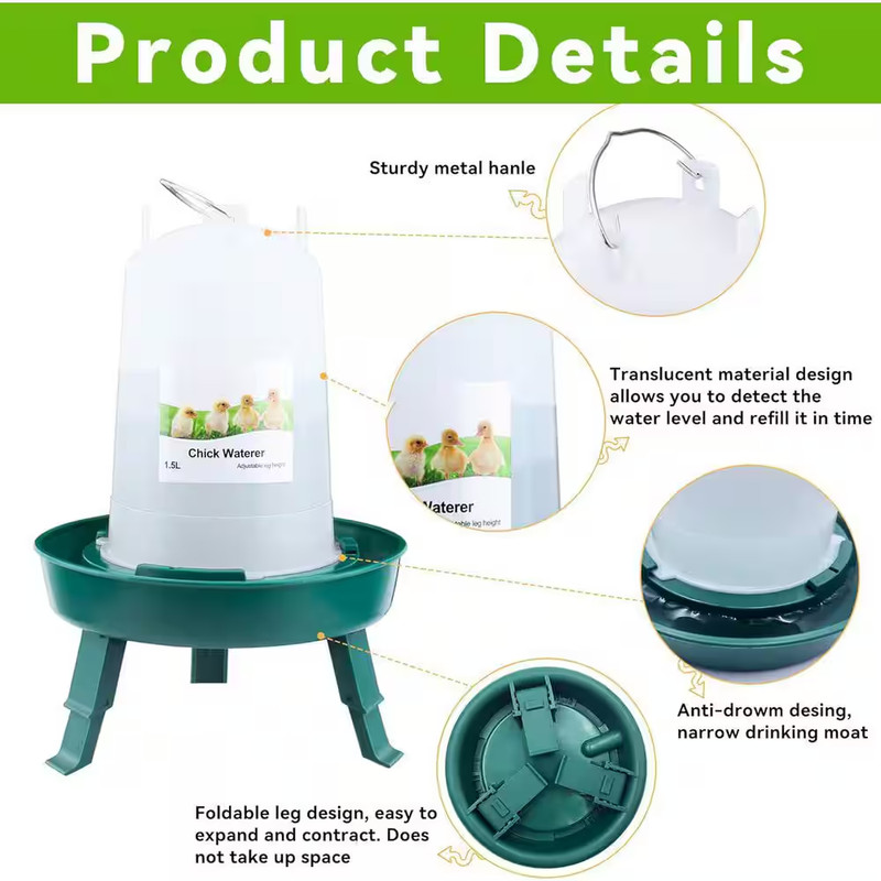 Brooder Chick Feeder & Waterer Set, 0.3 Gal Feeder + 0. 4Gal Waterer, 3 Adjustab gallery