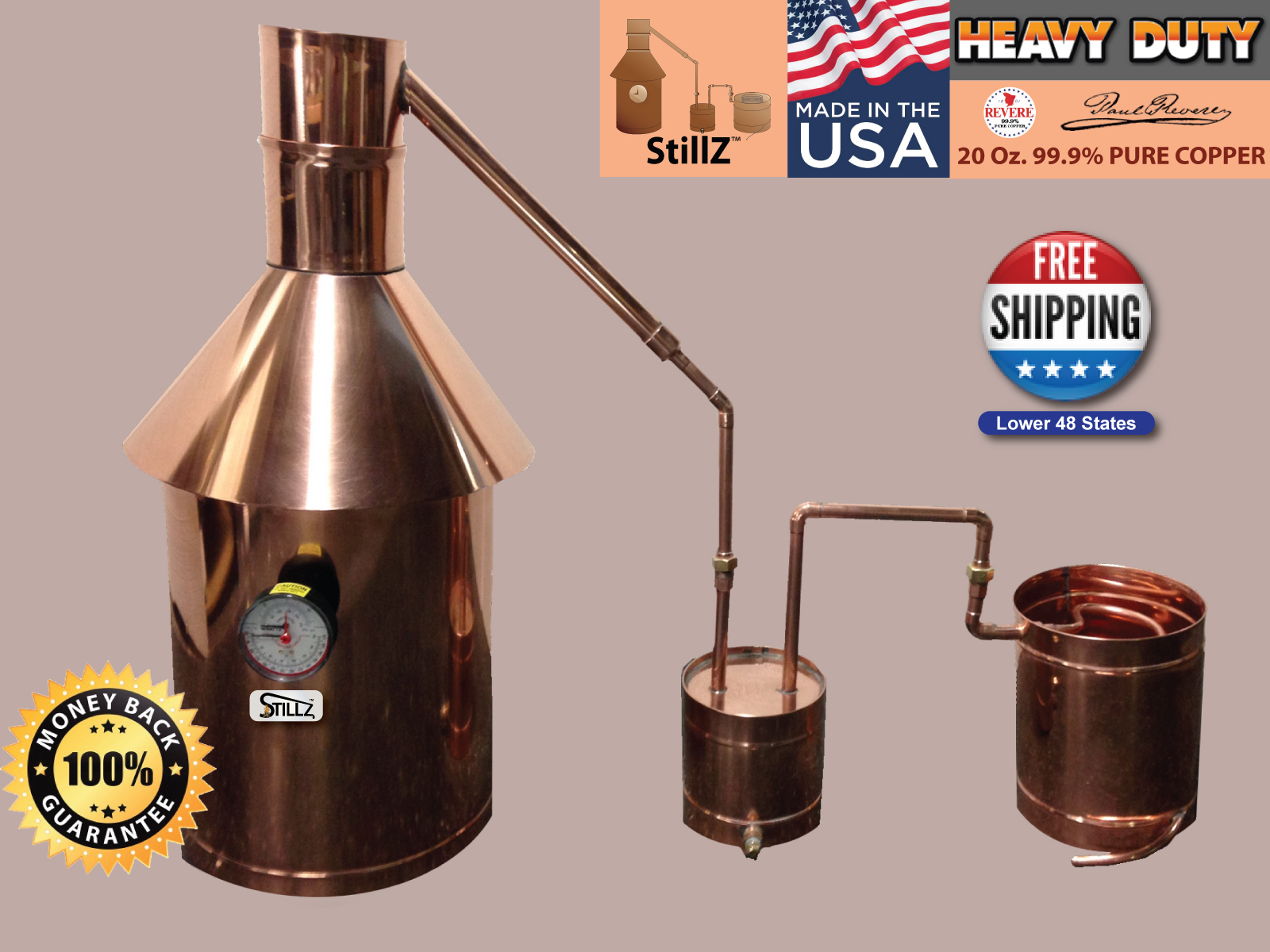 Moonshine Still 10 Gallon - StillZ Heavy Duty Copper Still+Thumper+Worm gallery