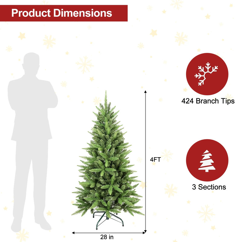 4ft Artificial Unlit Christmas Tree Hinged Realistic Slim Xmas Tree w/424 Tips gallery