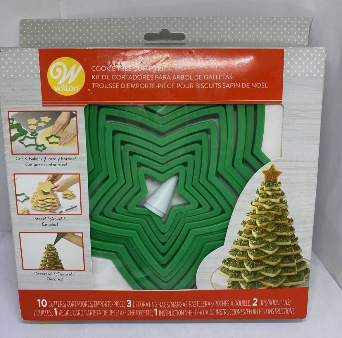 Wilton Christmas Tree Cookie Cutter 15 Piece Kit 10 Stars Bags Tips Recipes NIB gallery