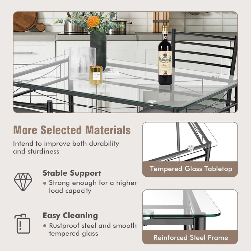 5-Piece Black Dining Set with Tempered Glass Table and 4 Chairs for Kitchen gallery