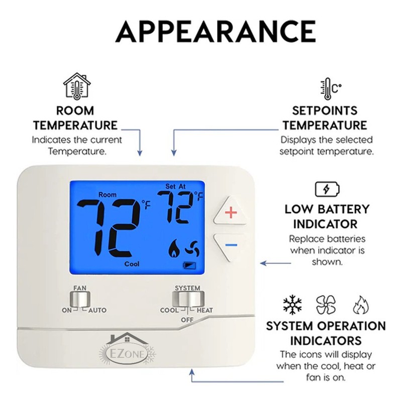 Digital Wall Electronic Non Programmable Single Thermostat 701 Heat / Cool gallery
