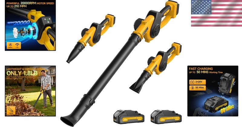 Efficient Battery-Powered Leaf Blower with Two Batteries & Fast Charger Included gallery