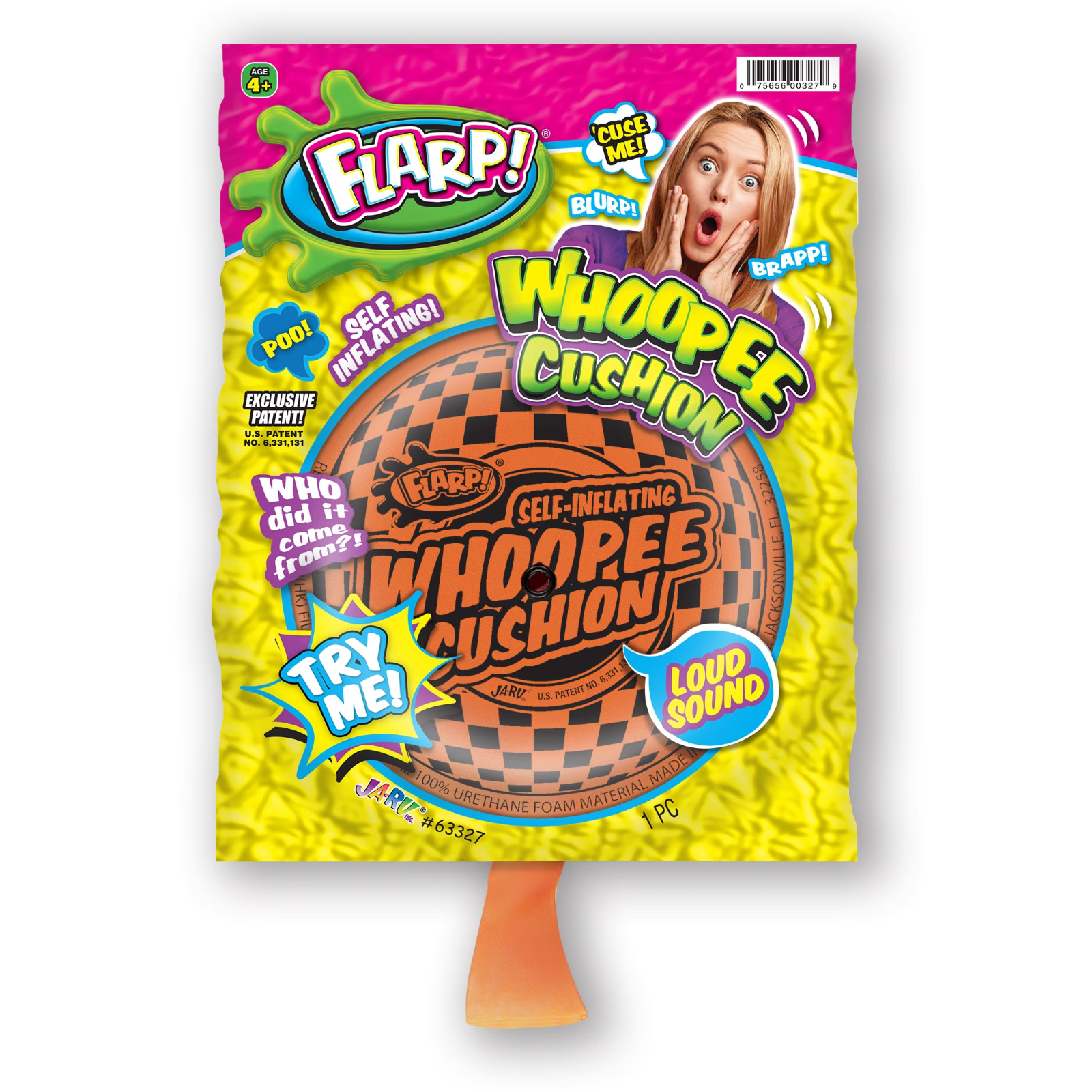 Flarp Self-Inflating Orange Whoopee Cushion, All ages, Party Gag Toy gallery