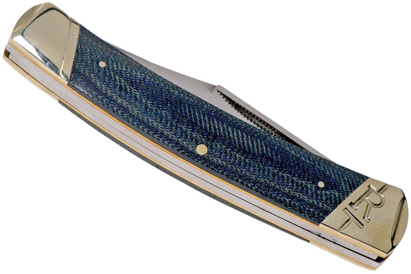 Large Moose Pocket Knife by Rough Ryder, T10 Carbon Steel, Denim Micarta Handles gallery