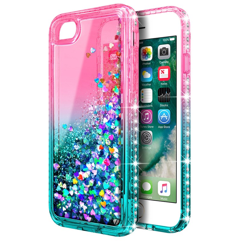 For iPhone SE 3rd Gen 2022 Case Bling Liquid Glitter + Tempered Glass & Lanyard gallery