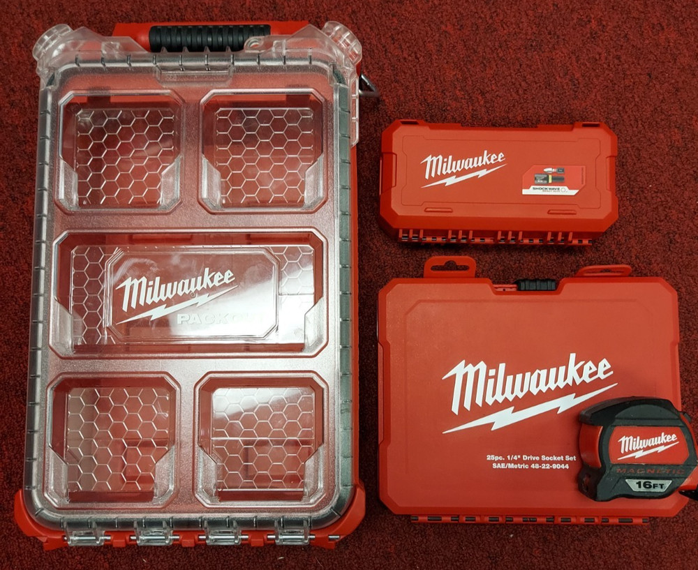 Milwaukee Packout Insert 1/4" Socket Set, Bit Set & 16' Tape Measure *CLEAN*