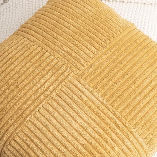 Corduroy Patchwork Throw Pillow Covers 18" x 18" (Pack of 2) Mustard Yellow gallery