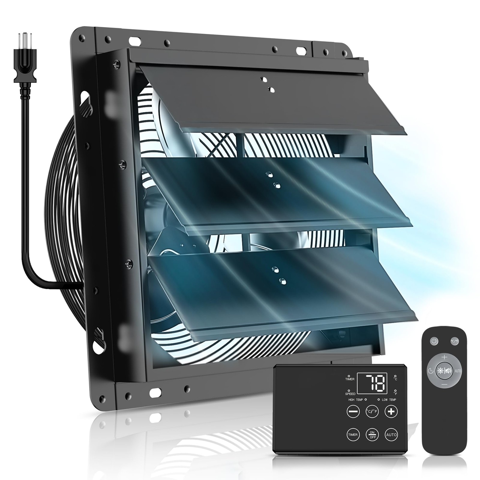 Ehiair 10 Inch Upgraded Shutter Exhaust Fan with Thermostat & 10'', Black gallery