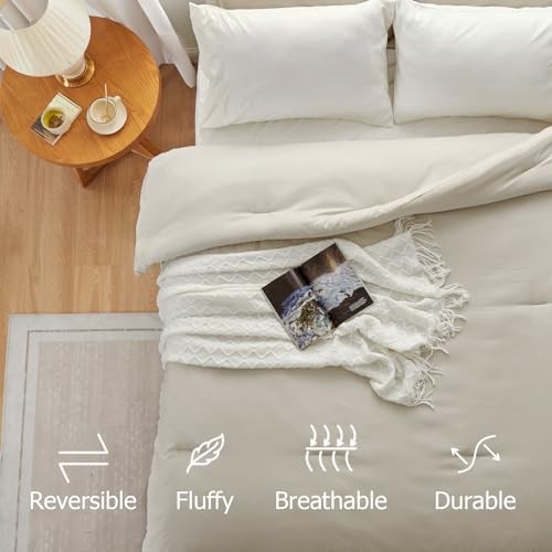 Beige Comforter Set Bedding Set, 7 Pieces Soft Bed in a Queen 02 Linen Beige gallery