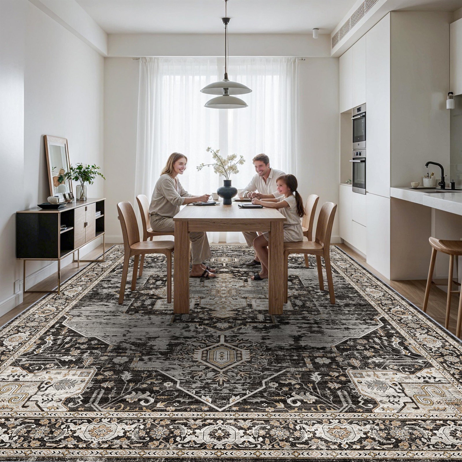 Area Rug 12x15 Washable Non Slip Backing Stain Resistant Black X23059H Living gallery