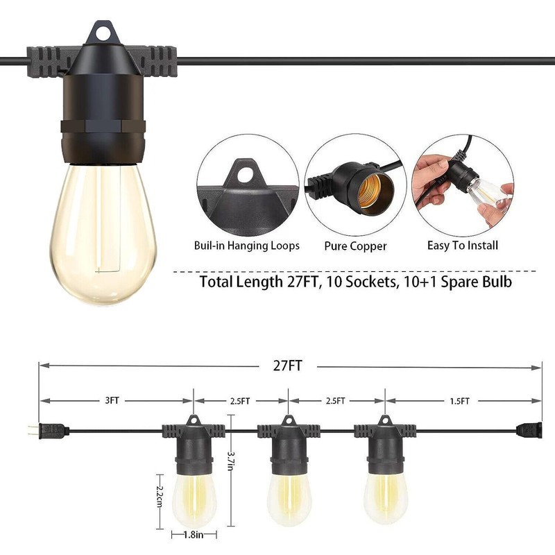 54ft 108ft String Lights S14 LED Shatterproof IP65 for Outdoor Garden Patio Yard gallery