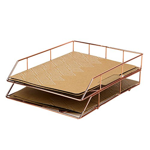 Desktop Letter Tray, Wire Metal, Copper/Rose Gold gallery