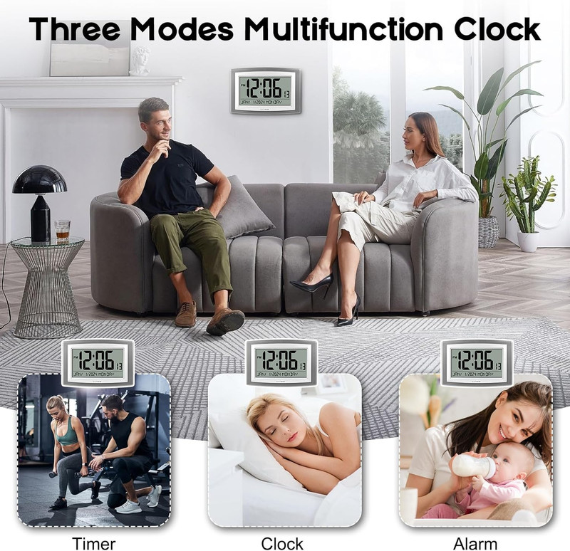 Auto Set Digital Wall Clock Battery Operated,12.5 Inch Large Display Digital Ala gallery