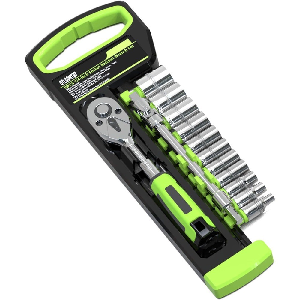 1/4 Inch Drive Socket Set 15-Piece Metric 4-14mm with Quick Release Ratchet gallery