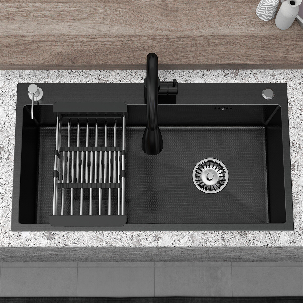 28"/30"/32" Drop In Kitchen Sink Stainless Steel Single Bowl Top Mount Black gallery