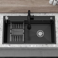 28″/30″/32″ Drop In Kitchen Sink Stainless Steel Single Bowl Top Mount Black