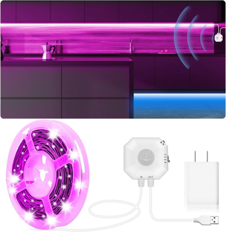 Motion Sensor LED Light Strip 16.4Ft Warm White 3000K & Multi-Colored USB Power gallery