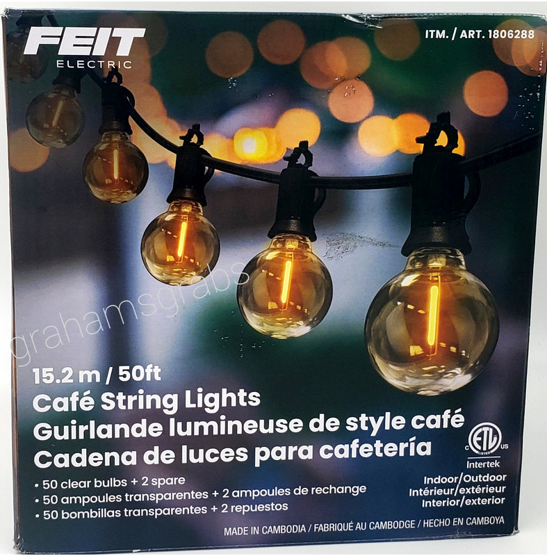 FEIT ELECTRIC CAFE STRING LIGHTS 50' CONNECTABLE INDOOR OUTDOOR PORCH PATIO NEW gallery