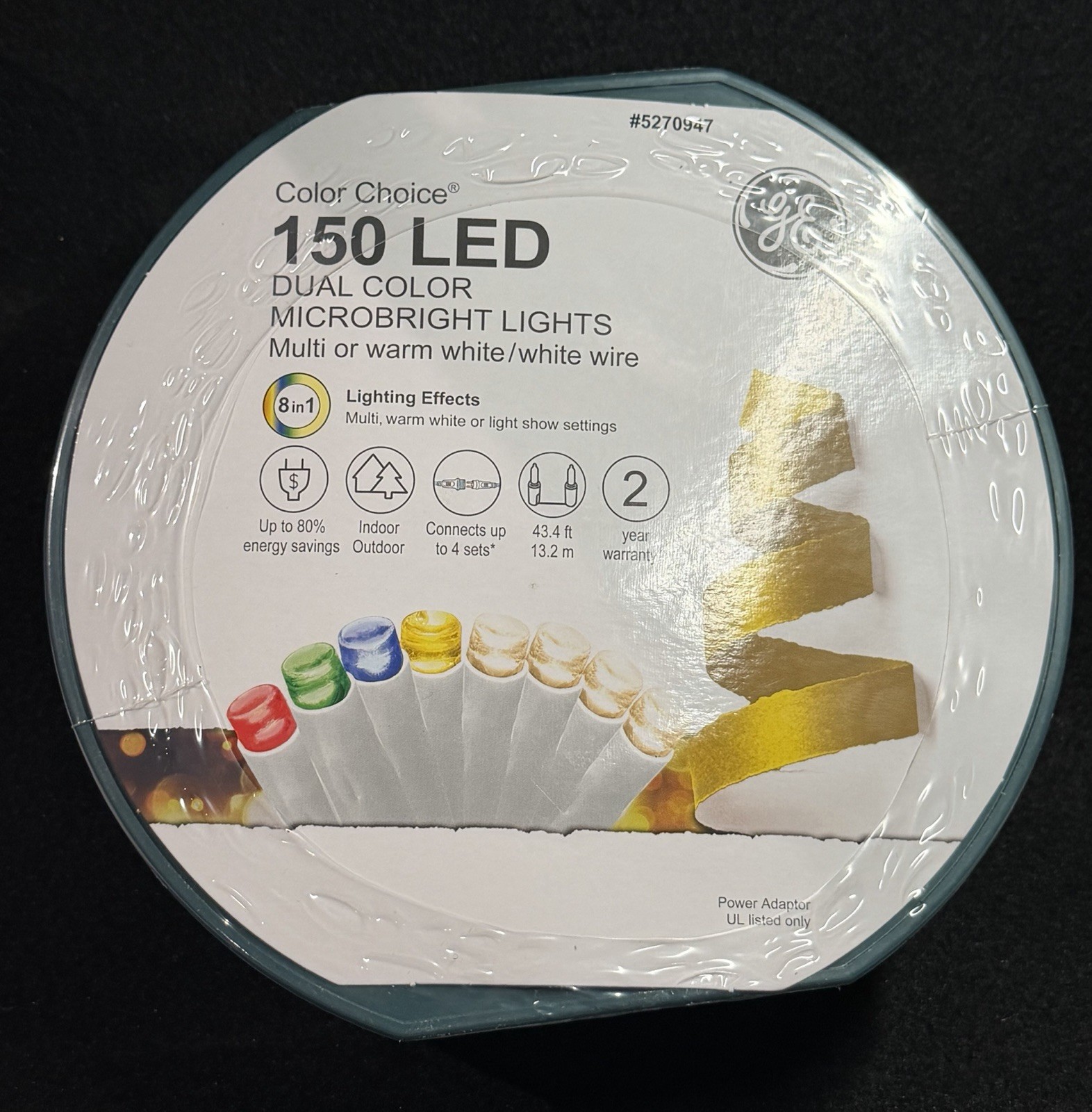 GE 150 ct Dual Color Microbright LED Multicolor White 43ft 8-in-1 Lights 3 Pack gallery