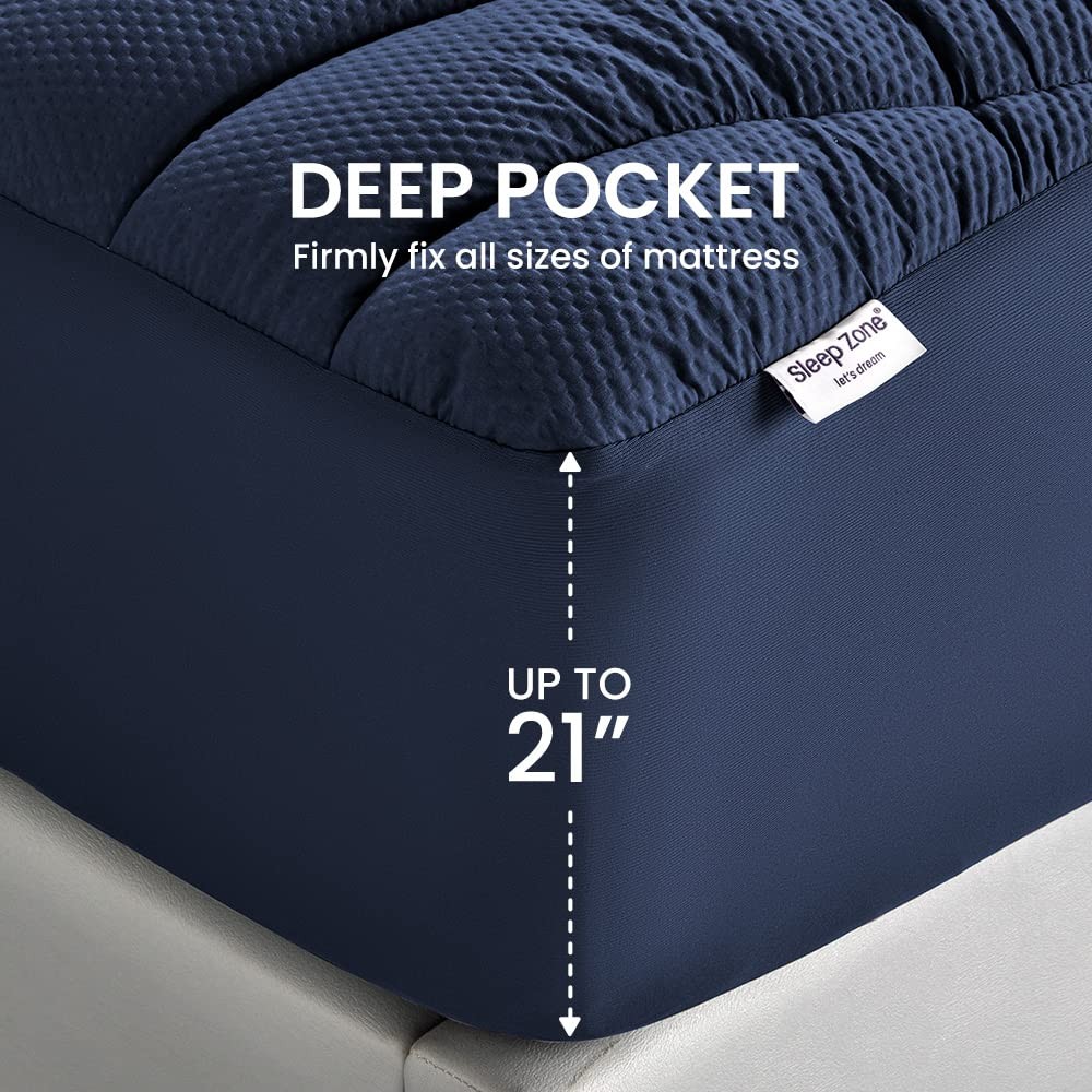 SLEEP ZONE Cooling Queen Mattress Topper, Premium Zoned Cool Queen, Navy gallery