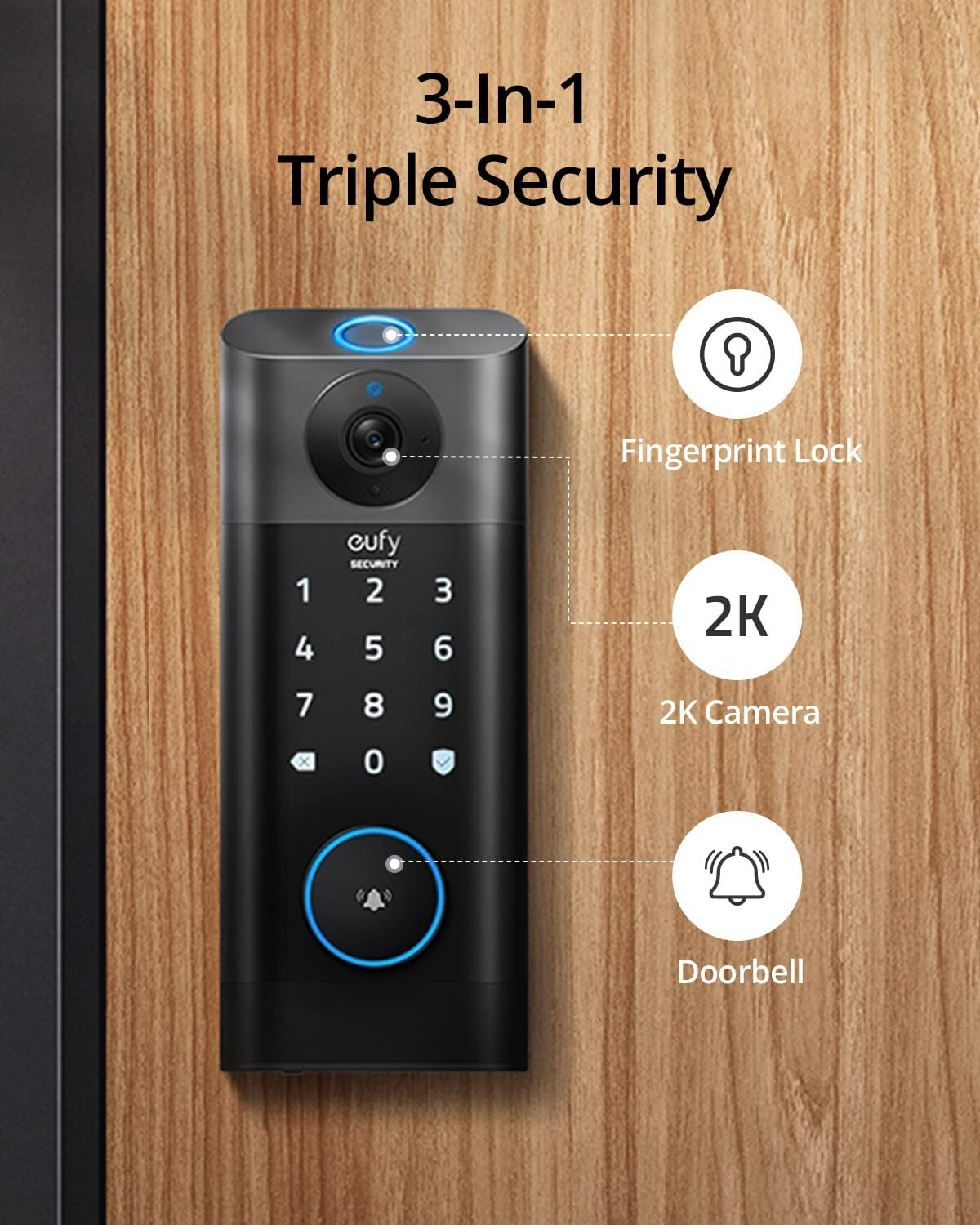 eufy S330 Video Smart Lock Wi-Fi Camera Doorbell Fingerprint Keyless Door Lock gallery