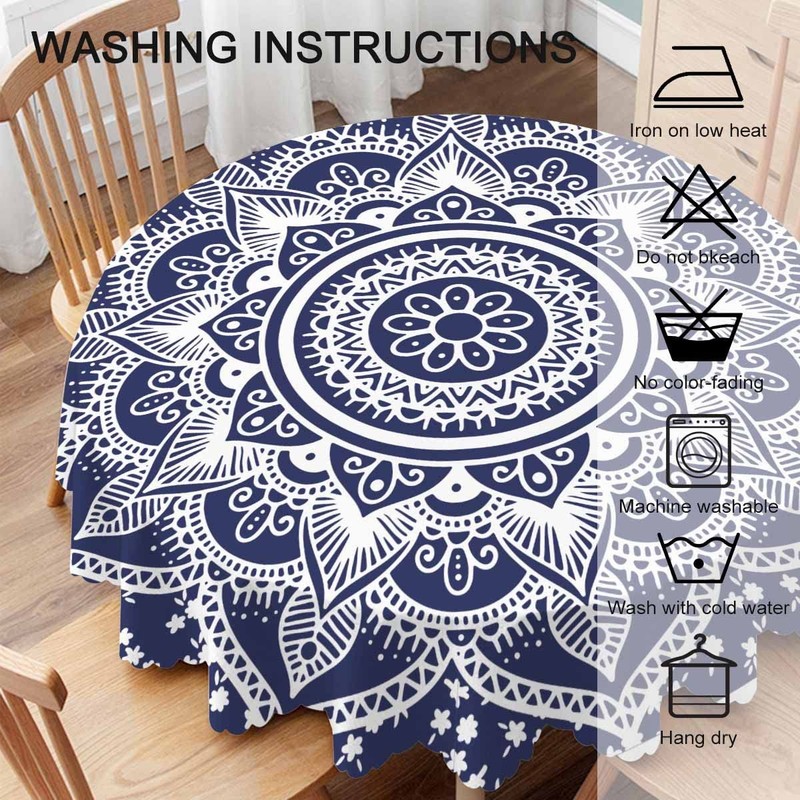 Tablecloth Mandala Pattern Tablecloths 60" Diameter Round Blue and White Deco... gallery