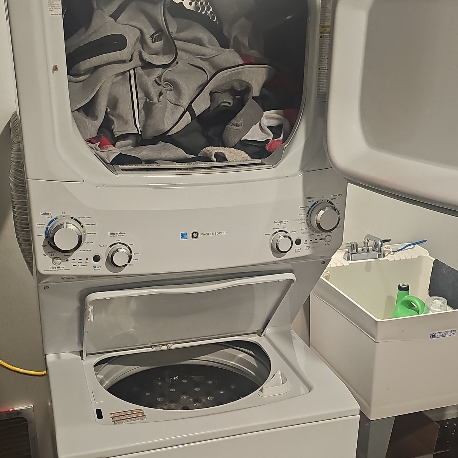 GE GUD27GESNWW White Electric Stackable Washer Dryer Cycle Status Deep Fill gallery