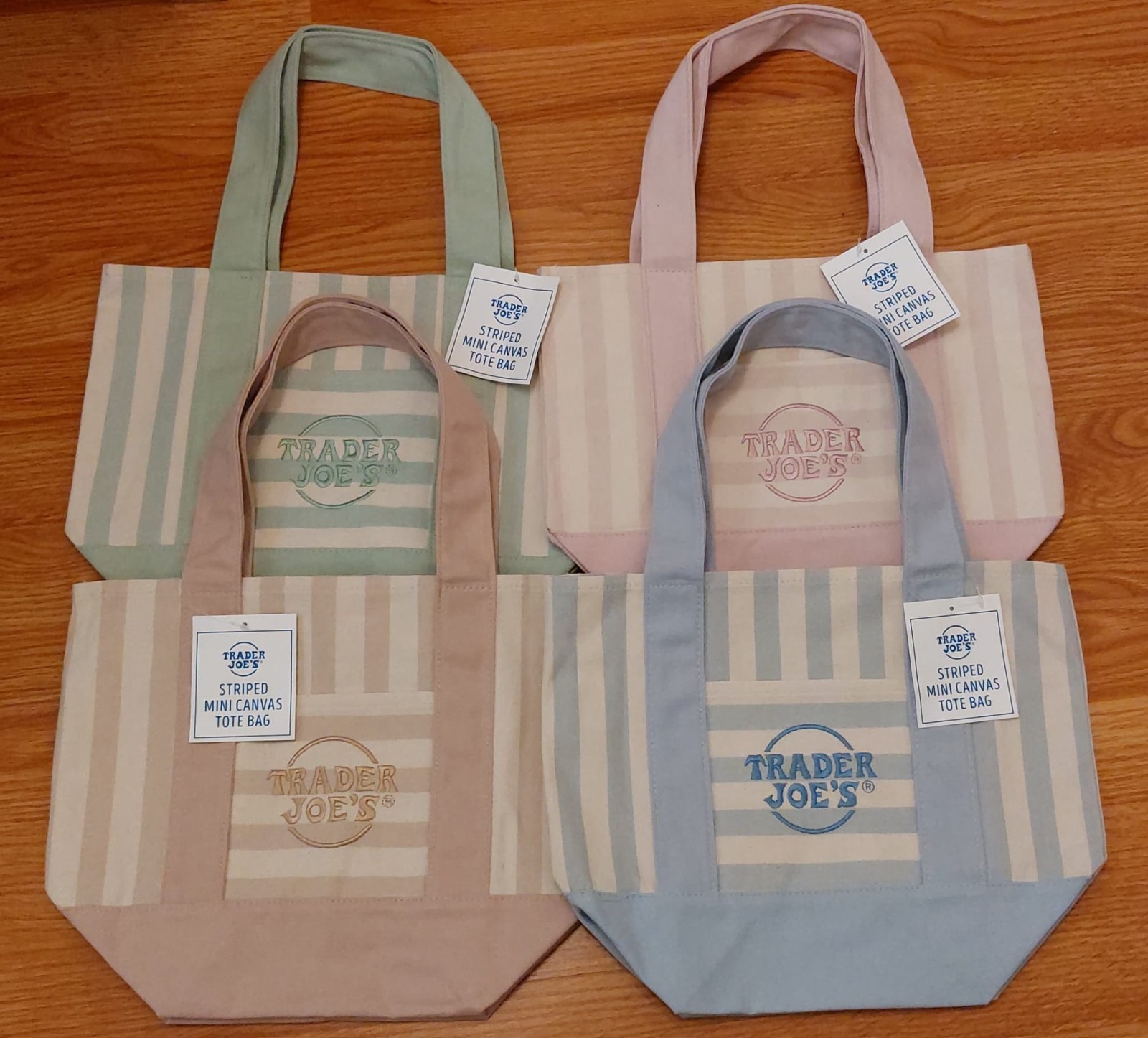 Trader Joe’s Mini Pastel Stripe Canvas Tote Bag Limited Edition Set Of 4 NWT gallery