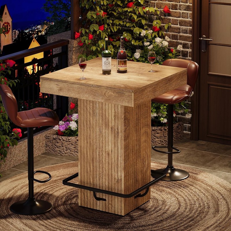 Square Bar Table Industrial Kitchen Pub Table with Metal Footrest for Home Bar gallery