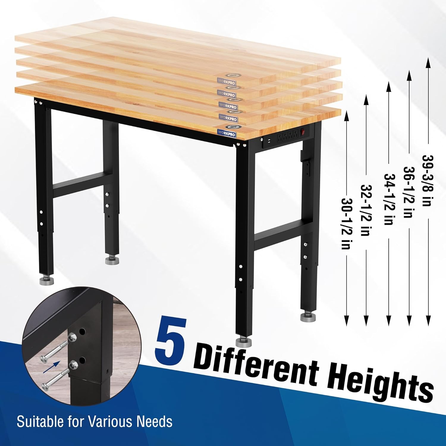 WORKPRO 48" Adjustable Workbench, Rubber Wood Top Heavy-Duty Workstation gallery