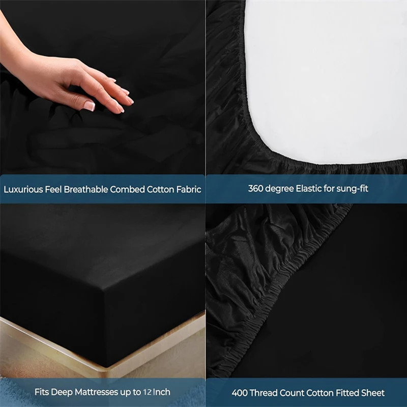 100% Cotton Fitted Sheet Soft Breathable Mattress Cover with Elastic Bands gallery
