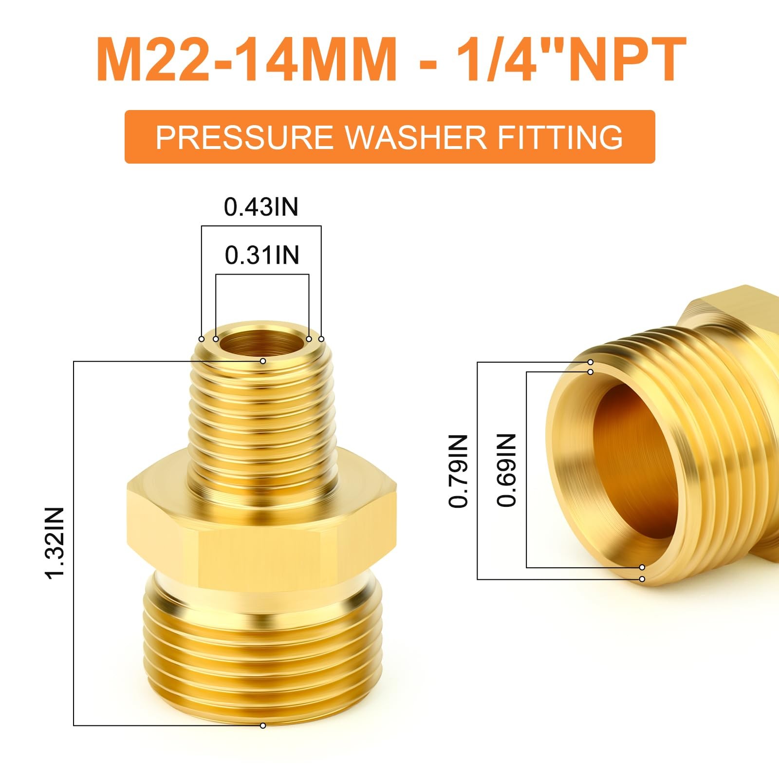 5 PCS Brass M22 Pressure Washer Fitting M2214mm Male x 1/4 Inch NPT Thread gallery
