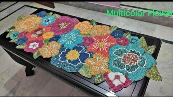 Indian Handcrafted multicolor beaded table runner 13x36 inch pack of 1 gallery