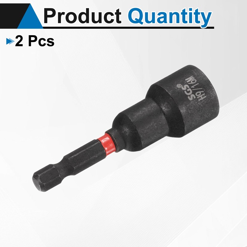 2pcs Nut Driver Drill Bit 9/16" Socket 1/4" Hex Shank 2.56" Length Magnetic gallery