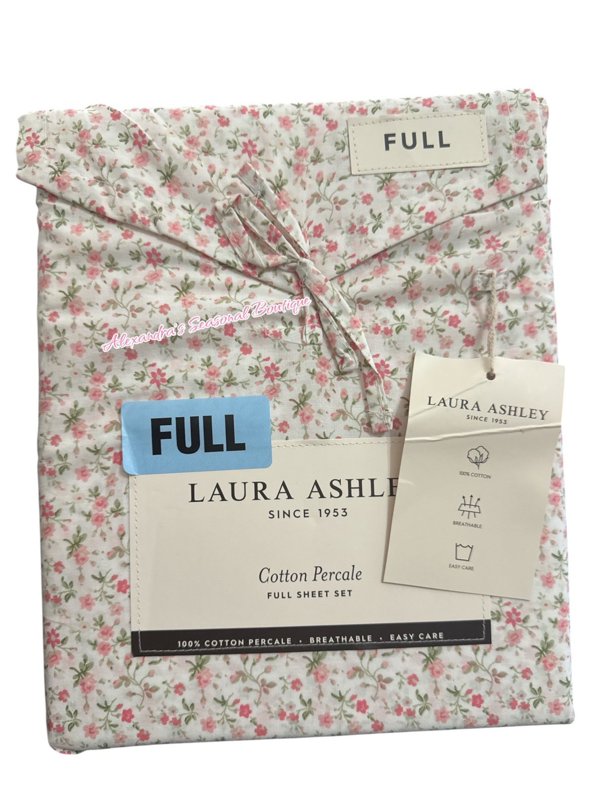 NEW 4pc Laura Ashley Full Sheet Set Cottage Petite Floral EVIE Bold Pinks Green gallery