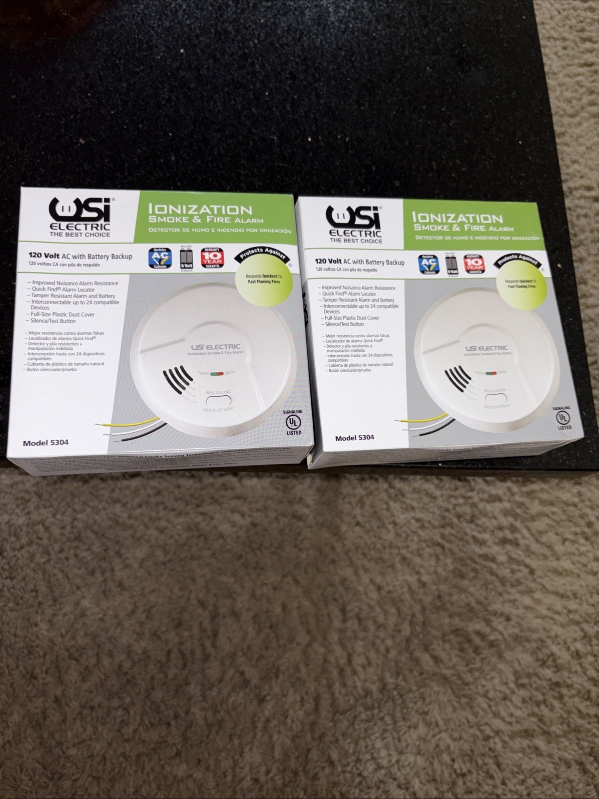 2 USI Electric 5304 Hardwired Ionization Smoke & Fire Alarms with Battery Backup gallery