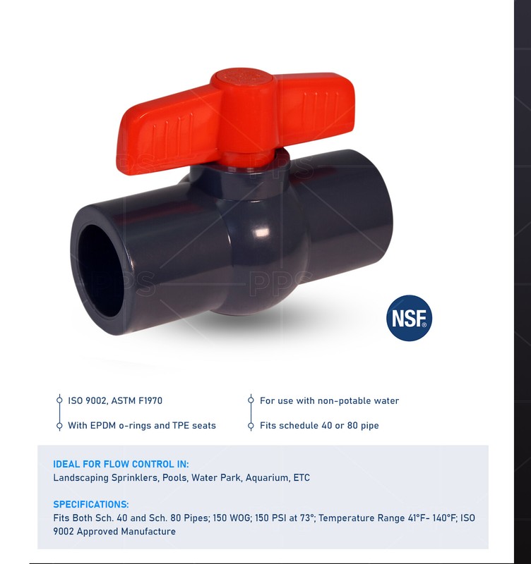 1/2"-4"in Red T-Handle Solvent Connection PVC Ball Valve 150 WOG Potable Water gallery
