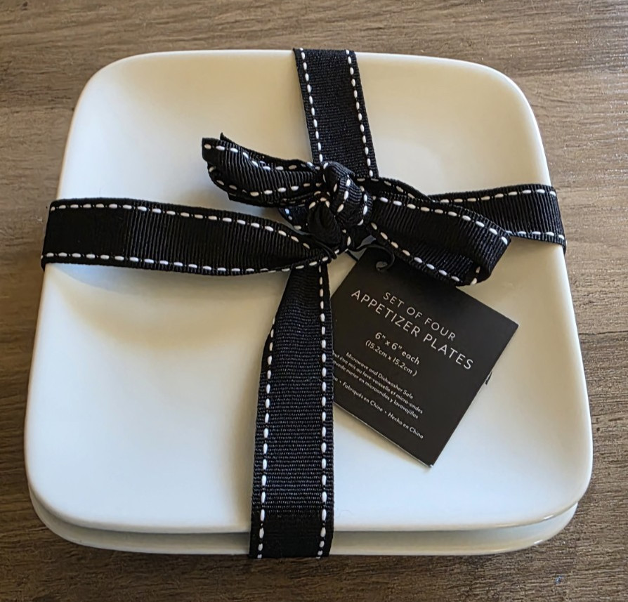 Maison Blanc Four Piece Porcelain Appetizer 6" Square White Plates ~New~ gallery