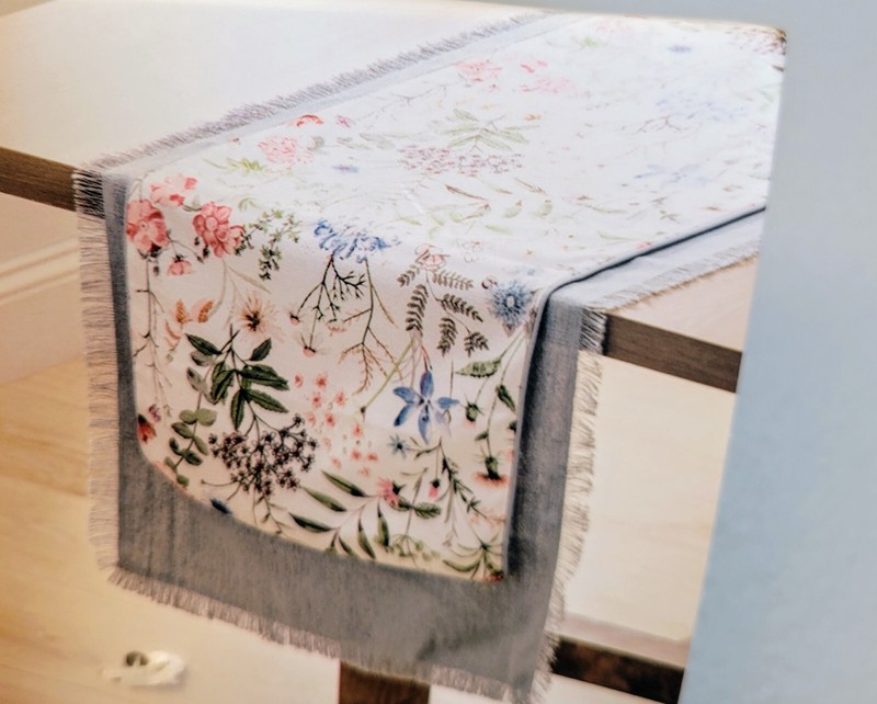 Mdesign Spring Table Runner 2 Piece Floral Printed 14x72 & Solid Blue 16x80 gallery