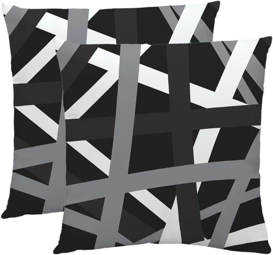 Double Sided Design Gray Black Stripes Decorative Throw Pillow Covers - Modern P gallery