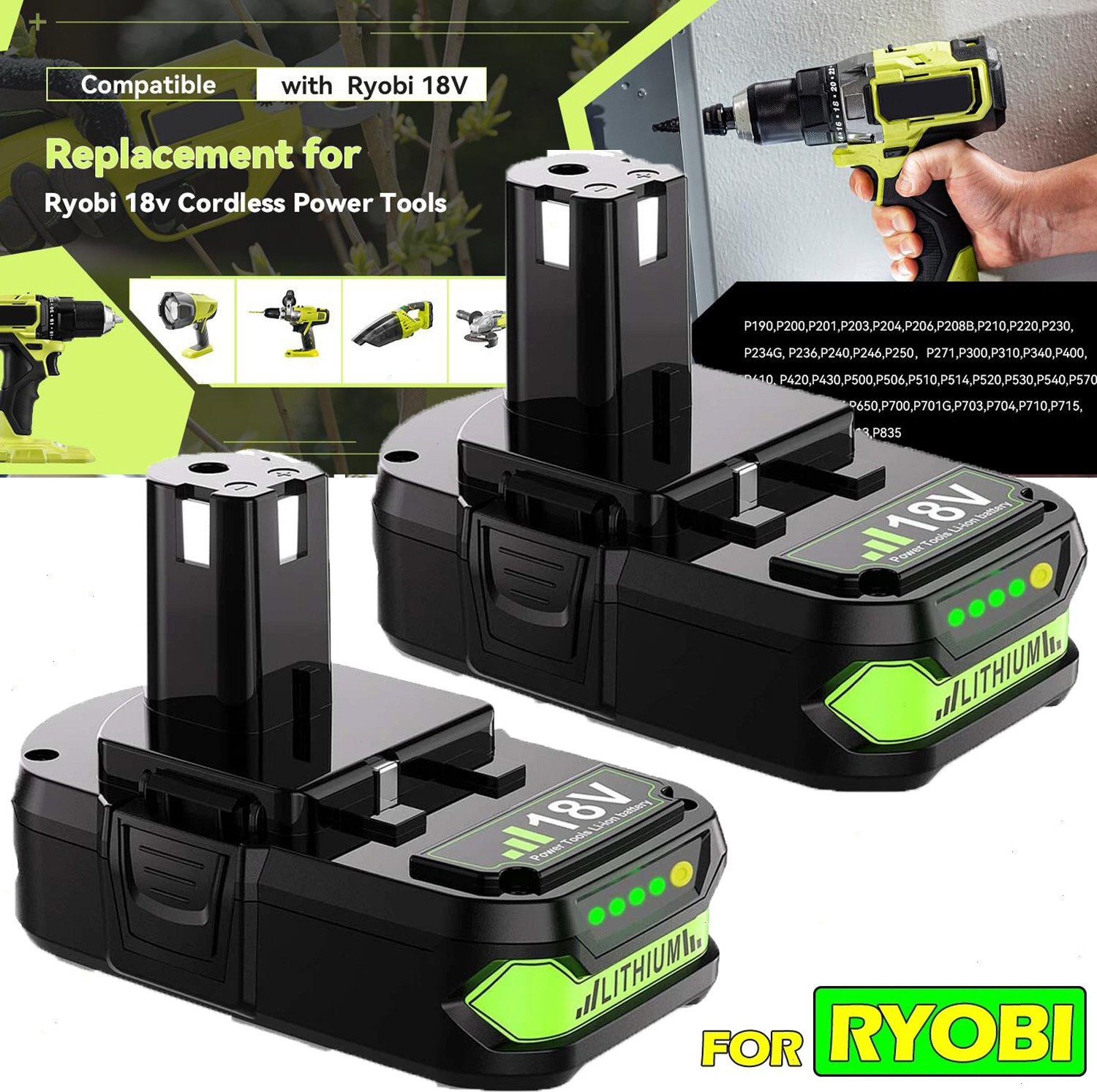 2PACK 2.0Ah For RYOBI 18V Battery /Charger One Plus High Capacity P109 Lithium gallery