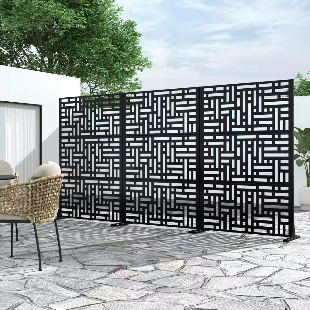 1-Piece 72 In. X 47 In. Rectangle Black Metal Privacy Screen Outdoor Decorative gallery