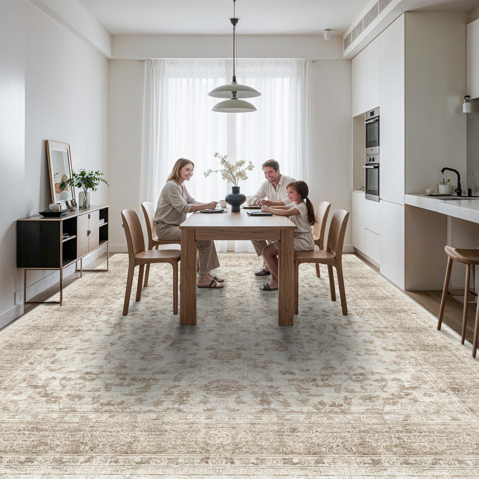 Machine Washable Area Rug 12x15 Non Slip Rubber Backing Beige Brown Ultra Large gallery