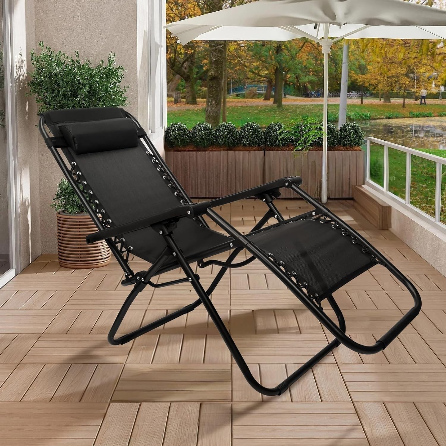 SZHLUX 1 PCS Adjustable Steel Mesh Zero Gravity Lounge Chair Recliners W/Pillows gallery