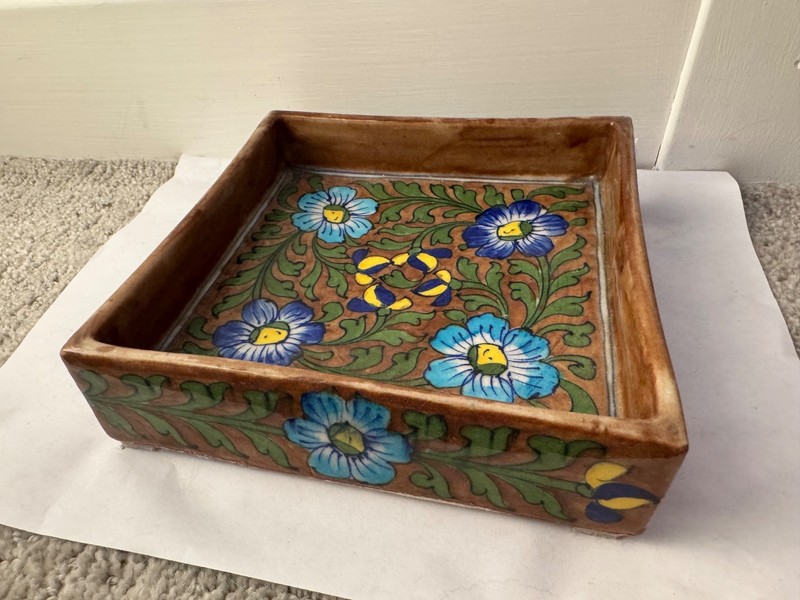 Ceramic Catch All Floral Brown and Blue Jaipur India gallery
