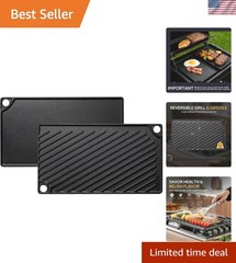 Reversible Grill/Griddle, 16.7×9.5” Pre-Seasoned Cast Iron Griddle Pan, Doub…