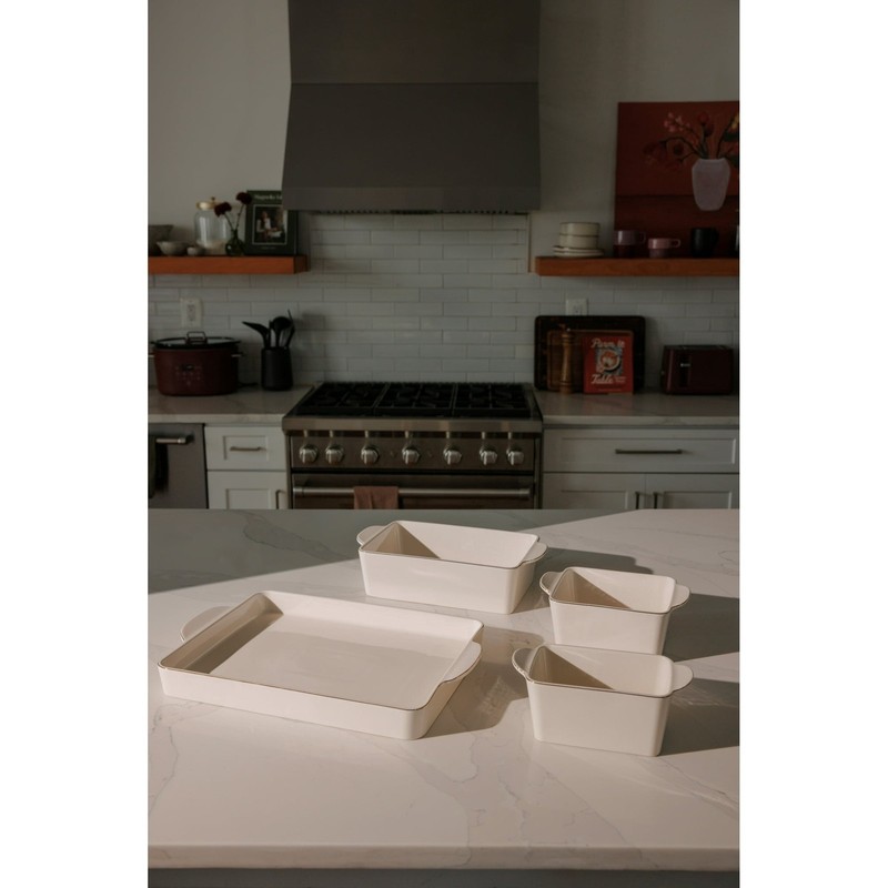 Cream Ceramic Nesting Bakeware Set 4-Piece Solid Print gallery