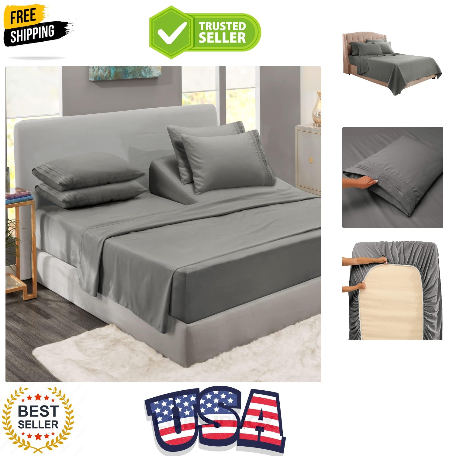 Flex Top King Sheets, 6 Piece Set - Hotel Luxury Sheets for Top Split King Be... gallery