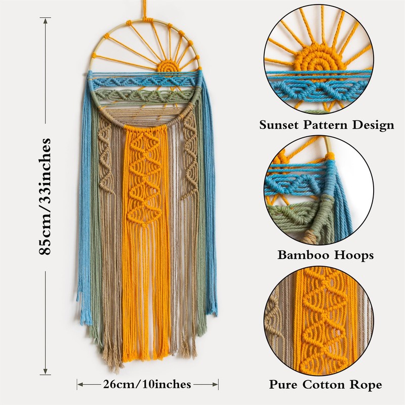 Macrame Wall Hanging Boho Macrame Wall Decor, Sunset Wall Art Dream Catcher H gallery